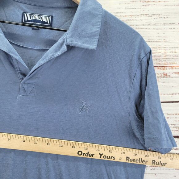 Vilebrequin Polo Shirt Mens Size M Blue Logo Lightweight Stretch Casual Resort - Picture 4 of 10